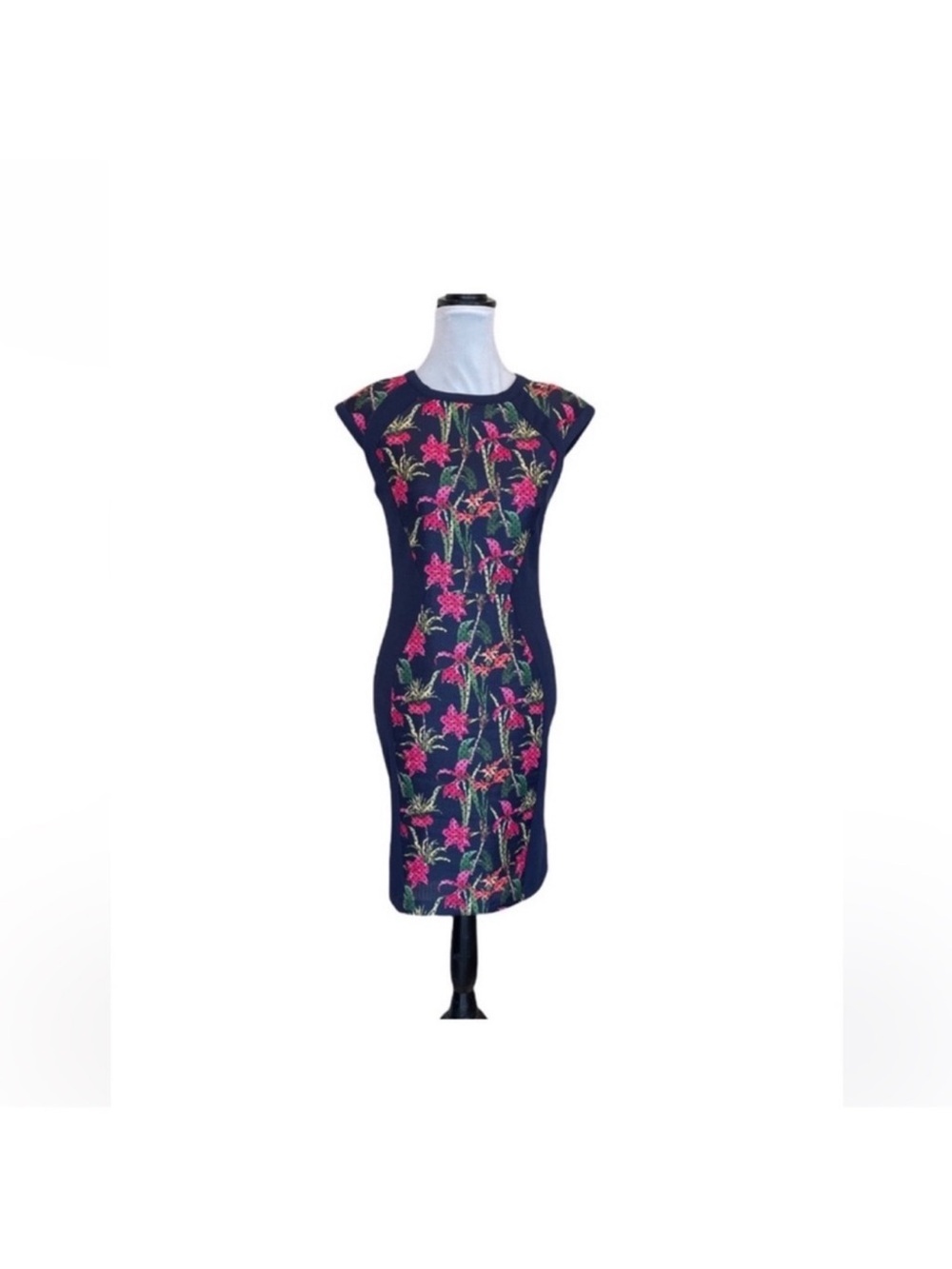 Pink Martini the tropical dress shortsleeved floral print navy dress size small - Picture 3 of 16